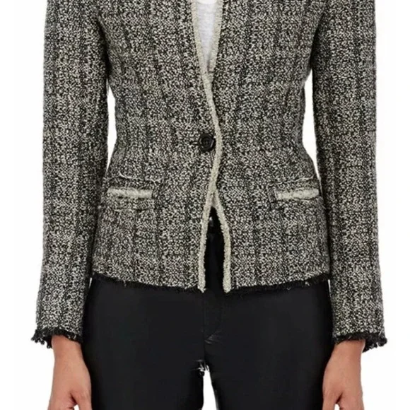 ISABEL MARANT ETOILE Tweed Blazer Jacket Black White Fringe Trim Women Size 36 - Picture 2 of 9